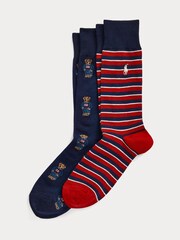 Polo Ralph Lauren Blue Polo Bear Stripe Ankle Socks 2 Pack - Image 1 of 1