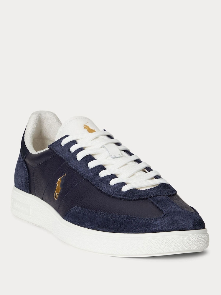 Polo Ralph Lauren Blue Bedford PP Leather and Suede Mix Low Top Trainers - Image 2 of 4