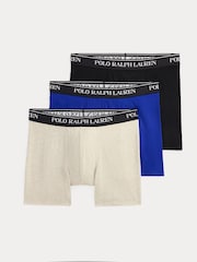 Polo Ralph Lauren Grey Long Cotton Stretch Contrast Waistband Boxers 3 Pack - Image 1 of 6