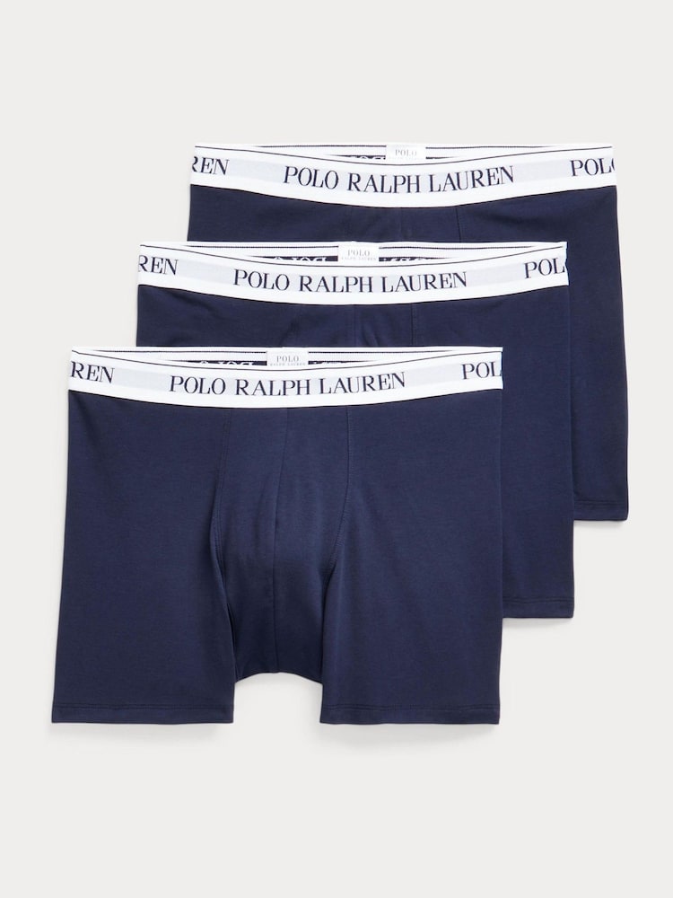 Polo Ralph Lauren Blue Long Cotton Stretch Contrast Waistband Boxers 3 Pack - Image 1 of 4