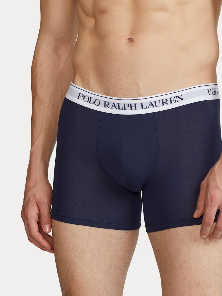 Polo Ralph Lauren Blue Long Cotton Stretch Contrast Waistband Boxers 3 Pack - Image 4 of 4