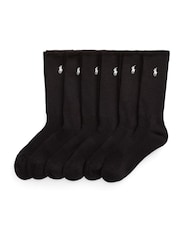 Polo Ralph Lauren Black Ribbed Cotton Crew Ankle Socks 6 Pack - Image 1 of 1