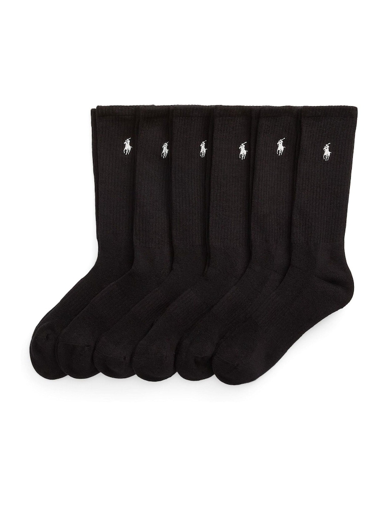 Polo Ralph Lauren Black Ribbed Cotton Crew Ankle Socks 6 Pack - Image 1 of 1