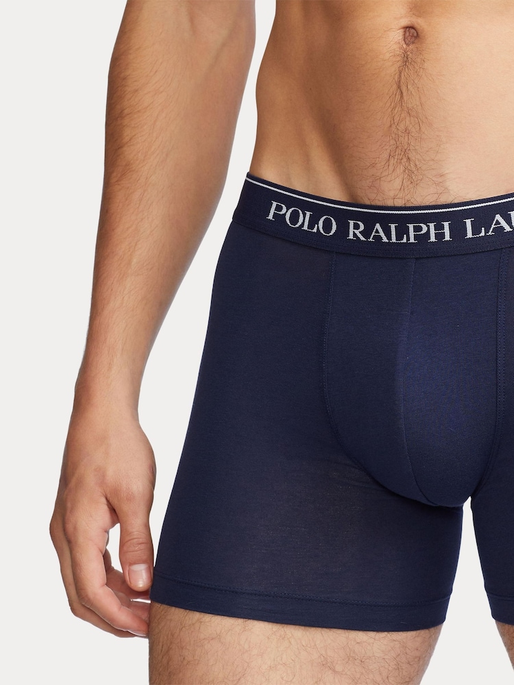 Polo Ralph Lauren Blue Long Cotton Stretch Tonal Waistband Boxers 3 Pack - Image 4 of 4