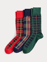 Polo Ralph Lauren Red Tartan Gift Box Crew Ankle Socks 3 Pack - Image 1 of 2