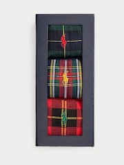Polo Ralph Lauren Red Tartan Gift Box Crew Ankle Socks 3 Pack - Image 2 of 2