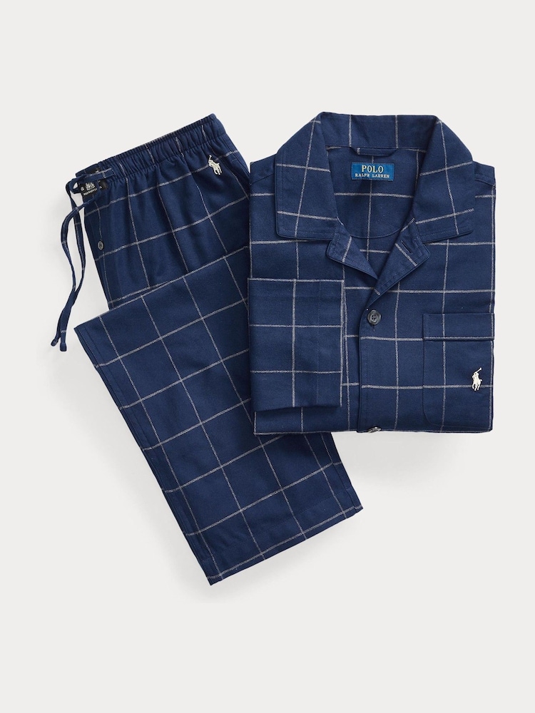 Polo Ralph Lauren Blue Window Pane Check Shirt & Bottoms Pyjamas Set - Image 5 of 5 Polo Ralph Lauren Blue Window Pane Check Shirt & Bottoms Pyjamas Set - Image 5 of 5