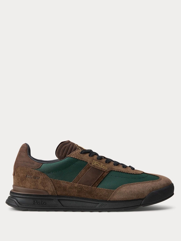 Polo Ralph Lauren Brown Varick Leather Mix Trainers - Image 1 of 4 Polo Ralph Lauren Brown Varick Leather Mix Trainers - Image 1 of 4