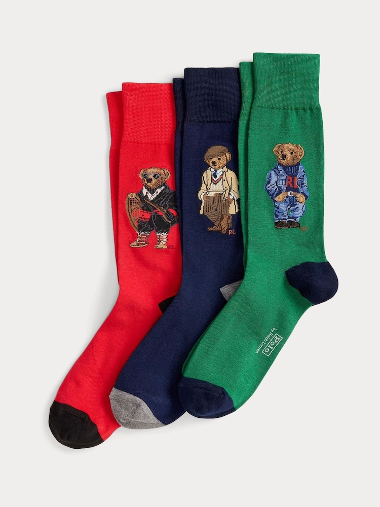 Polo Ralph Lauren Green Bear Gift Box Crew Ankle Socks 3 Pack - Image 1 of 2 Polo Ralph Lauren Green Bear Gift Box Crew Ankle Socks 3 Pack - Image 1 of 2