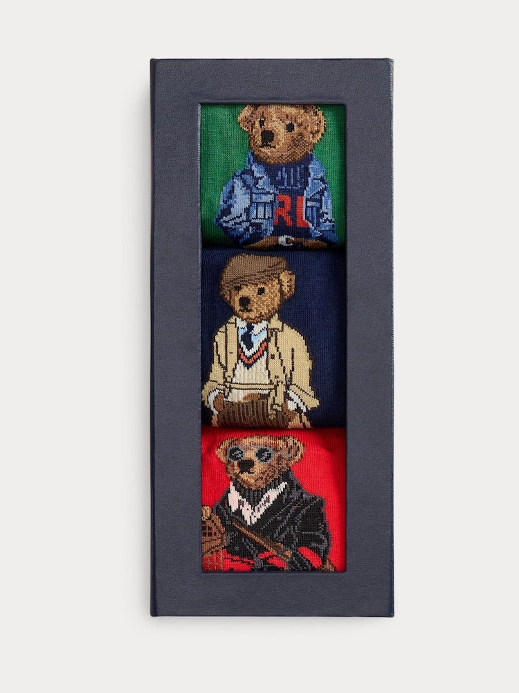 Polo Ralph Lauren Green Bear Gift Box Crew Ankle Socks 3 Pack - Image 2 of 2 Polo Ralph Lauren Green Bear Gift Box Crew Ankle Socks 3 Pack - Image 2 of 2