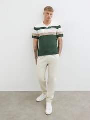 River Island Green Open Collar Stripe Polo Shirt - Image 2 of 4