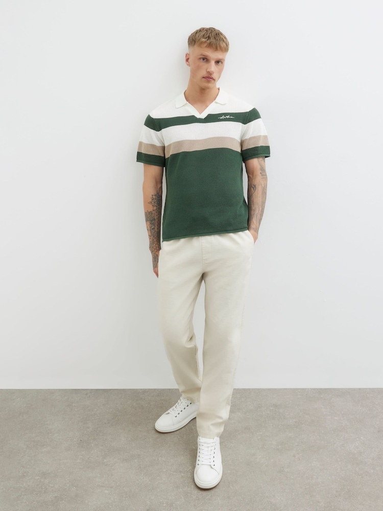 River Island Green Open Collar Stripe Polo Shirt - Image 2 of 4