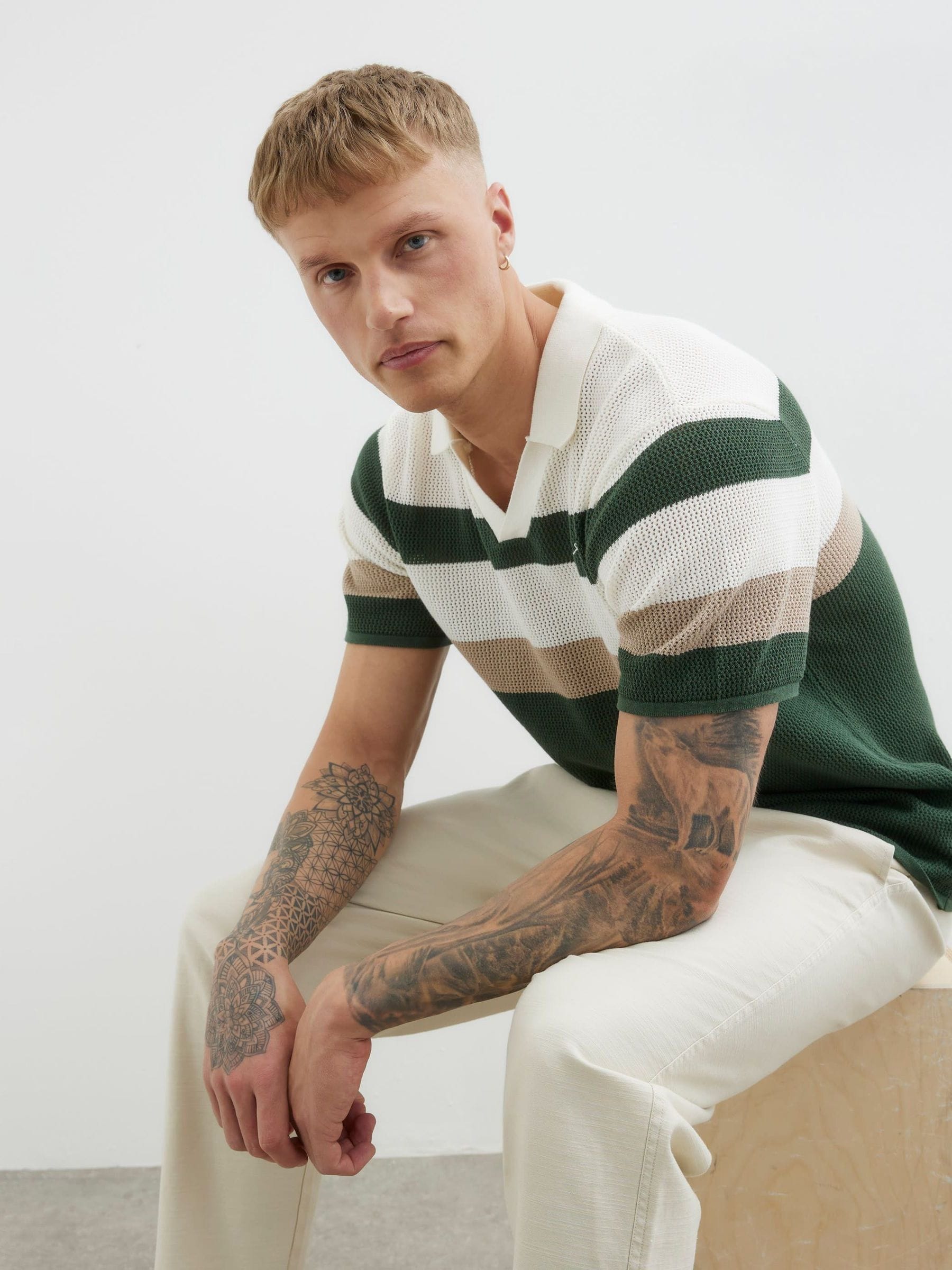 Buy River Island Green Open Collar Stripe Polo Shirt from Next Canada