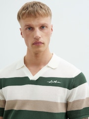 River Island Green Open Collar Stripe Polo Shirt - Image 4 of 4
