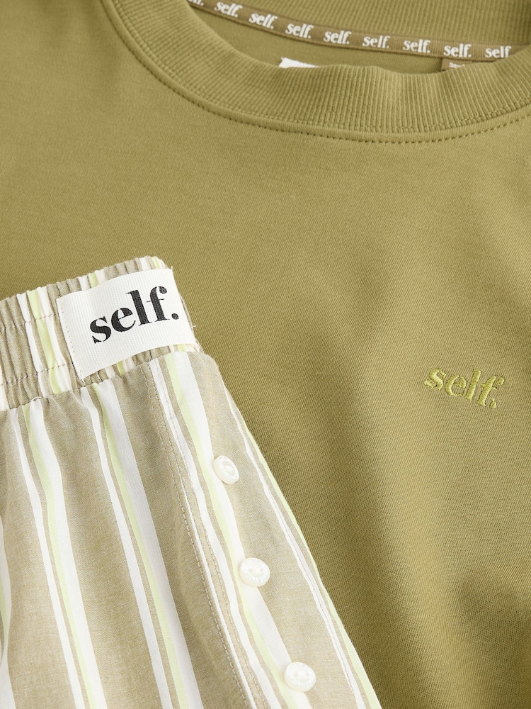 self. Olive Green Stripe Short Sleeve Pyjamas - Image 9 of 9 self. Olive Green Stripe Short Sleeve Pyjamas - Image 9 of 9