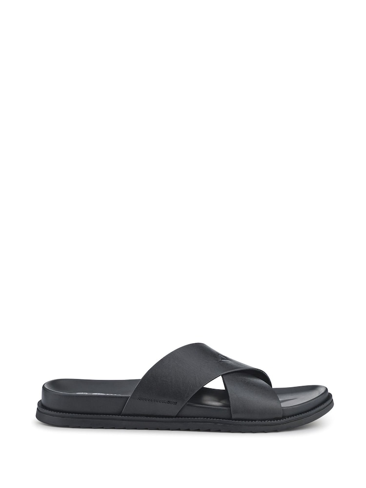 Pavers Black Strappy Leather Slides - Image 2 of 5