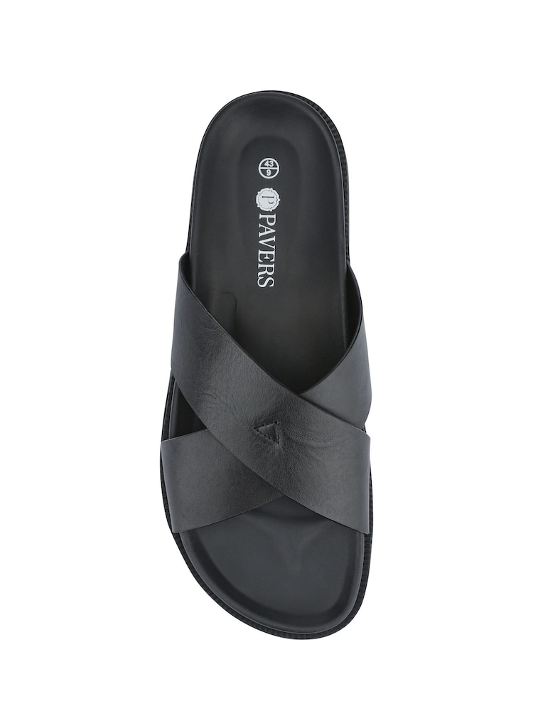 Pavers Black Strappy Leather Slides - Image 5 of 5