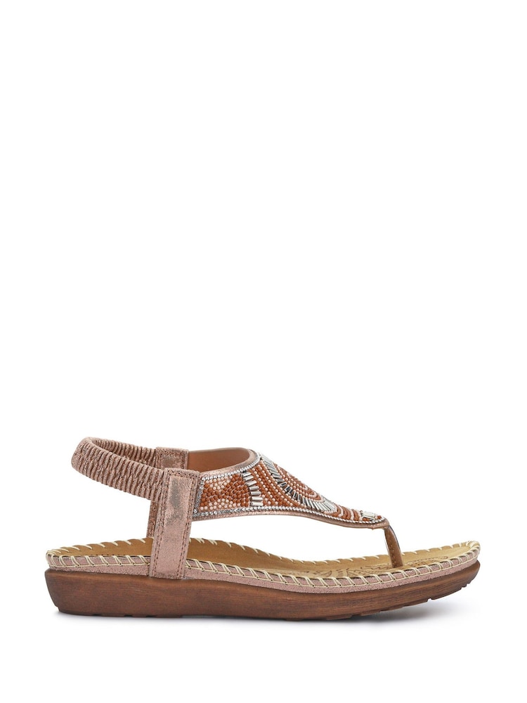Pavers Brown Elasticated Toe-Post Sandals - Image 2 of 6
