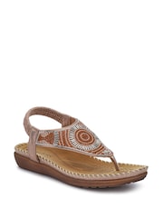 Pavers Brown Elasticated Toe-Post Sandals - Image 3 of 6