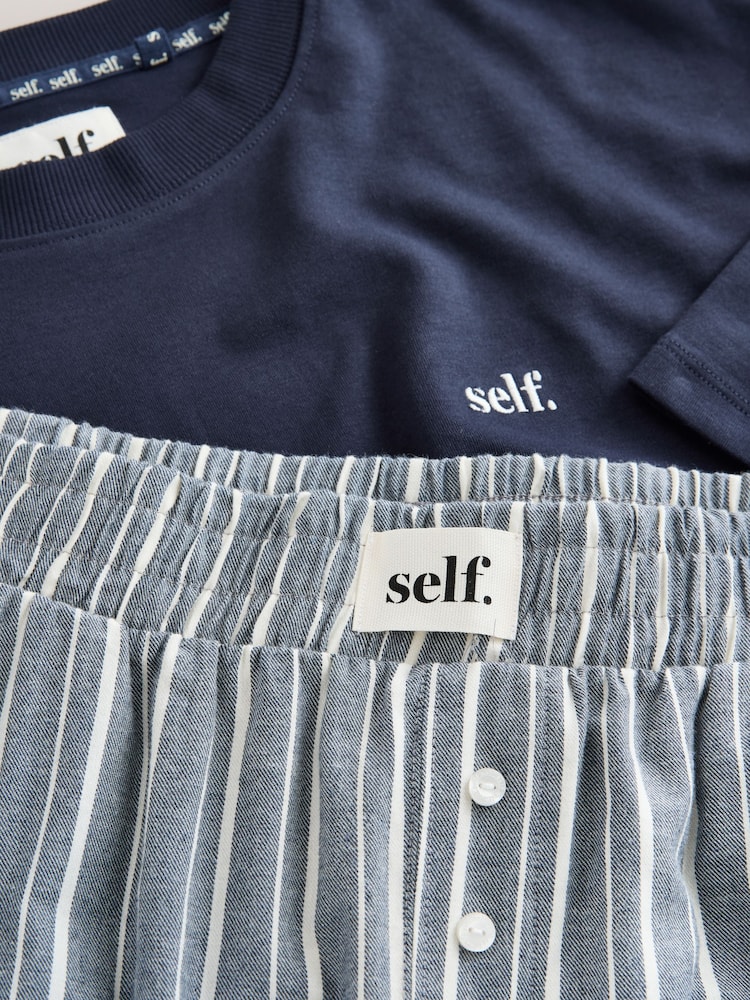 self. Navy Stripe Short Sleeve Pyjamas - Image 11 of 11 self. Navy Stripe Short Sleeve Pyjamas - Image 11 of 11