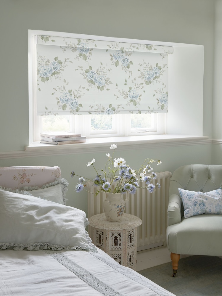 Shabby Chic by Rachel Ashwell® Duck Egg Blue Belle Hydrangea Made to Measure Blackout Roller Blind - Image 2 of 6