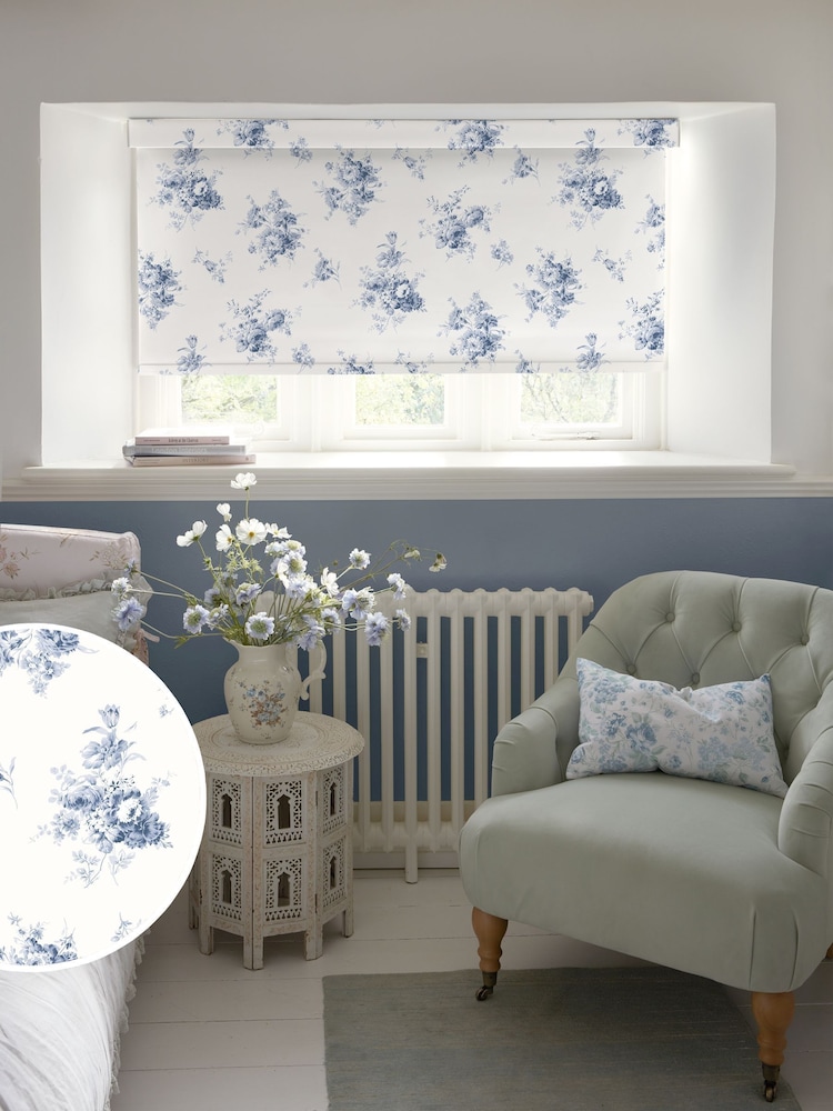 Shabby Chic by Rachel Ashwell® China Blue Sunbleached Floral Made to Measure Blackout Roller Blind - Image 1 of 6