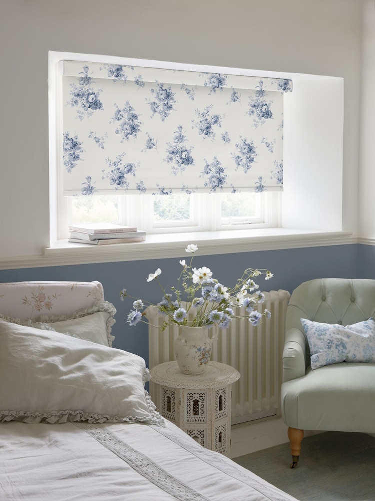 Shabby Chic by Rachel Ashwell® China Blue Sunbleached Floral Made to Measure Blackout Roller Blind - Image 2 of 6