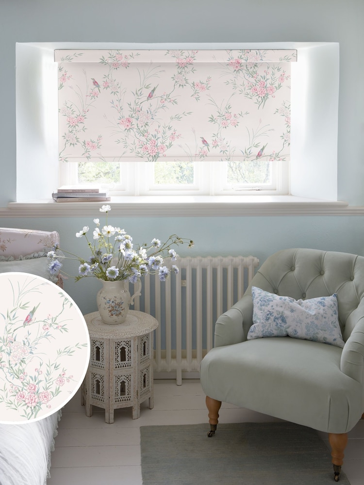 Shabby Chic by Rachel Ashwell® Blossom Pink Bird Chinoiserie Made to Measure Blackout Roller Blind - Image 1 of 6