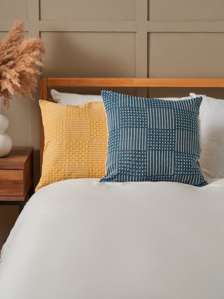 BHS Blue Cross Check Jacquard Cushion - Image 2 of 6