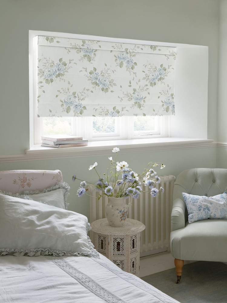 Shabby Chic by Rachel Ashwell® Duck Egg Blue Belle Hydrangea Made to Measure Roman Blind - Image 2 of 6