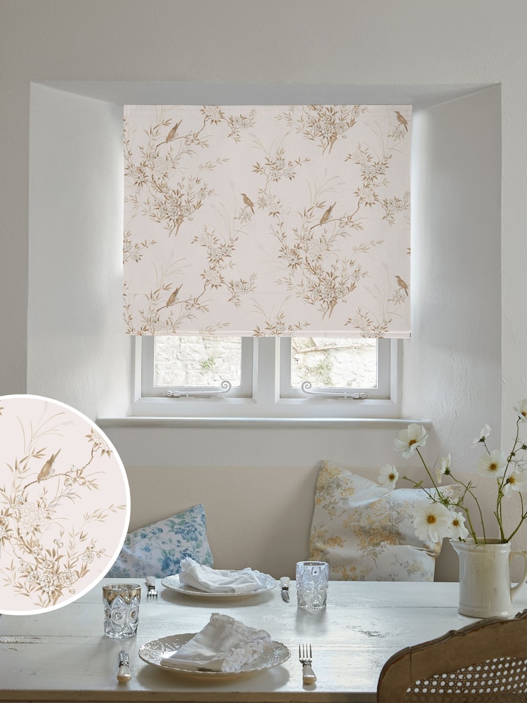 Shabby Chic by Rachel Ashwell® Pink/Tan Bird Chinoiserie Made to Measure Roman Blind - Image 1 of 6