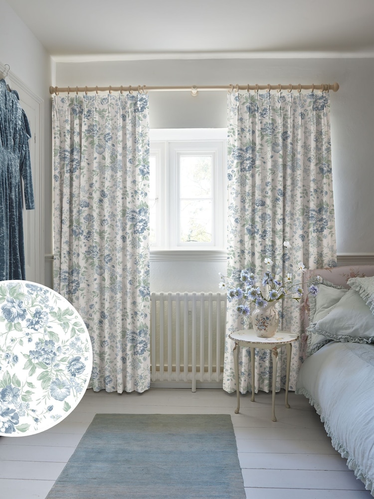 Shabby Chic by Rachel Ashwell® Blue Romantic Rose Made to Measure Curtains - Image 1 of 8