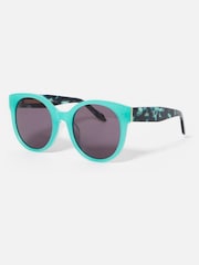 Oliver Bonas Blue Faux Tortoiseshell Round Acetate Sunglasses - Image 2 of 6