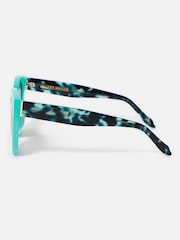 Oliver Bonas Blue Faux Tortoiseshell Round Acetate Sunglasses - Image 3 of 6