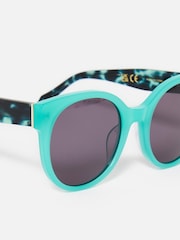 Oliver Bonas Blue Faux Tortoiseshell Round Acetate Sunglasses - Image 5 of 6