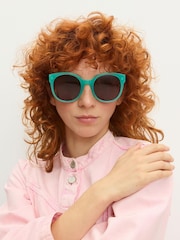 Oliver Bonas Blue Faux Tortoiseshell Round Acetate Sunglasses - Image 6 of 6