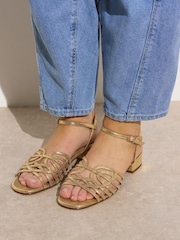 Oliver Bonas Gold Metallic Weave Heeled Sandals - Image 1 of 7