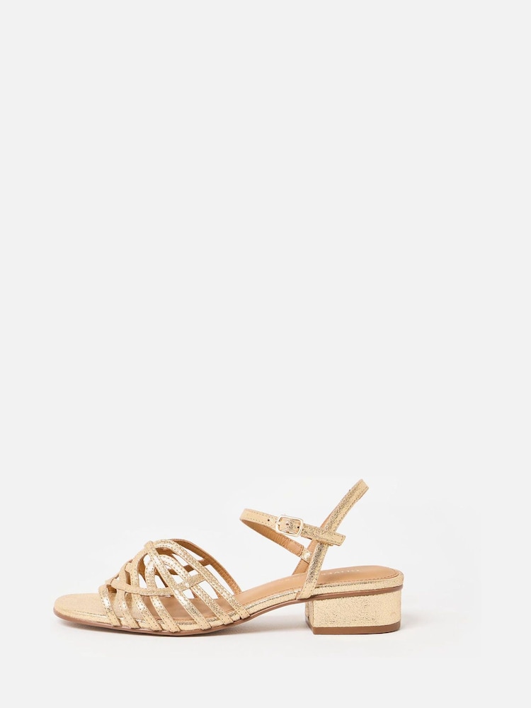 Oliver Bonas Gold Metallic Weave Heeled Sandals - Image 2 of 7