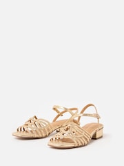Oliver Bonas Gold Metallic Weave Heeled Sandals - Image 3 of 7