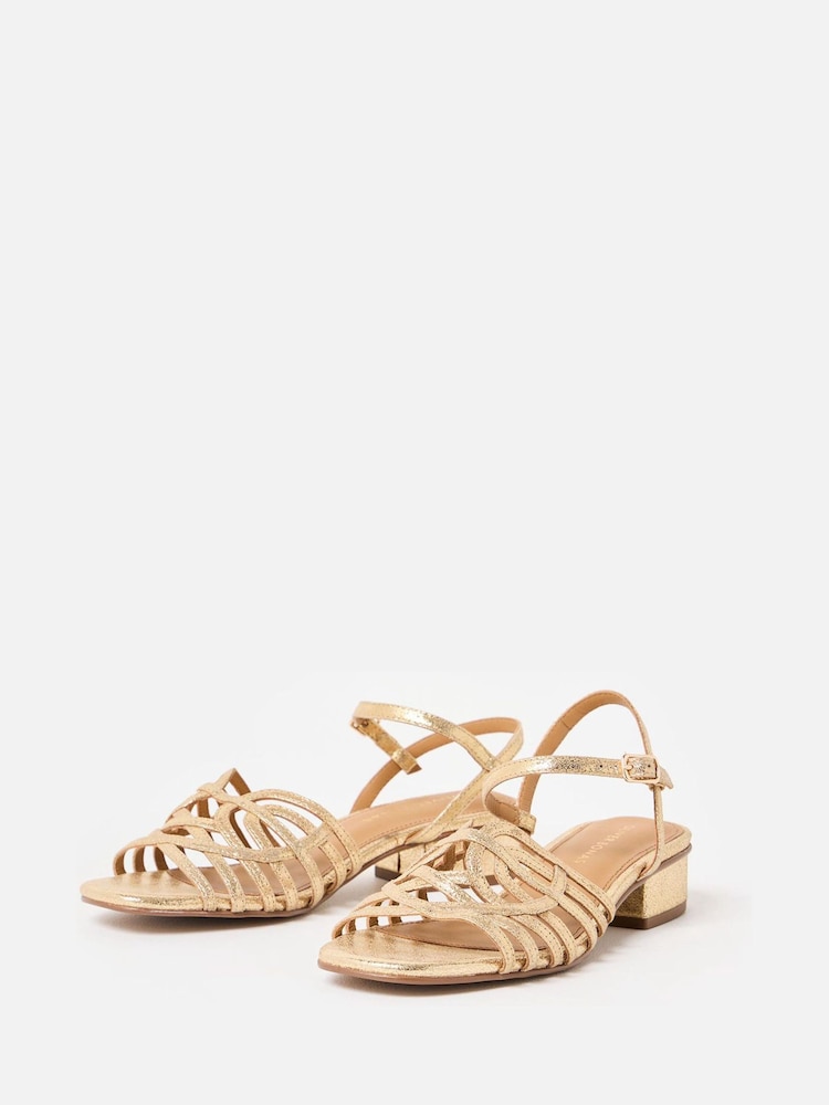 Oliver Bonas Gold Metallic Weave Heeled Sandals - Image 3 of 7