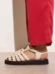 Oliver Bonas Cream Leather Weave Fisherman Sandals - Image 1 of 7