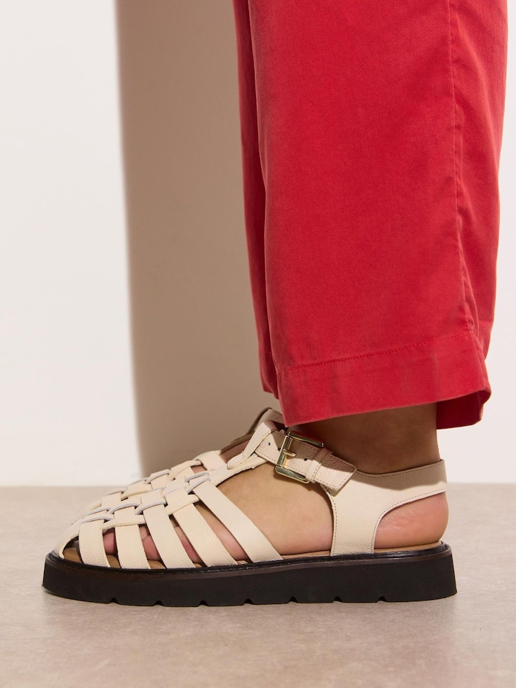 Oliver Bonas Cream Leather Weave Fisherman Sandals - Image 1 of 7 Oliver Bonas Cream Leather Weave Fisherman Sandals - Image 1 of 7