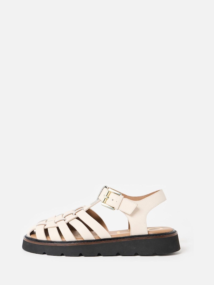 Oliver Bonas Cream Leather Weave Fisherman Sandals - Image 2 of 7 Oliver Bonas Cream Leather Weave Fisherman Sandals - Image 2 of 7