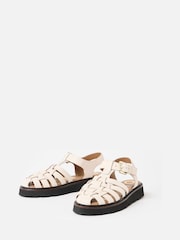 Oliver Bonas Cream Leather Weave Fisherman Sandals - Image 3 of 7