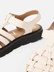 Oliver Bonas Cream Leather Weave Fisherman Sandals - Image 5 of 7