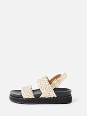 Oliver Bonas Gold Chunky Metallic Weave Leather Sandals - Image 2 of 7