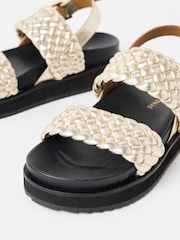 Oliver Bonas Gold Chunky Metallic Weave Leather Sandals - Image 3 of 7