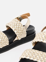 Oliver Bonas Gold Chunky Metallic Weave Leather Sandals - Image 4 of 7