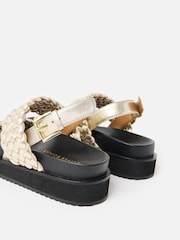 Oliver Bonas Gold Chunky Metallic Weave Leather Sandals - Image 5 of 7