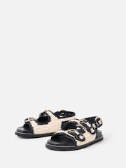 Oliver Bonas Cream Raffia Double Buckle Chunky Sandals - Image 3 of 7